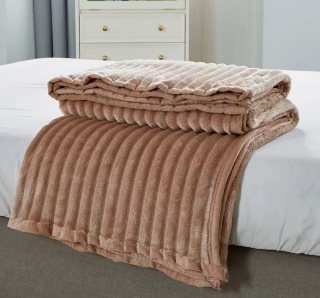 Koc z mikrofibry w prążki, kolor jasnobrązowy 160x200cm